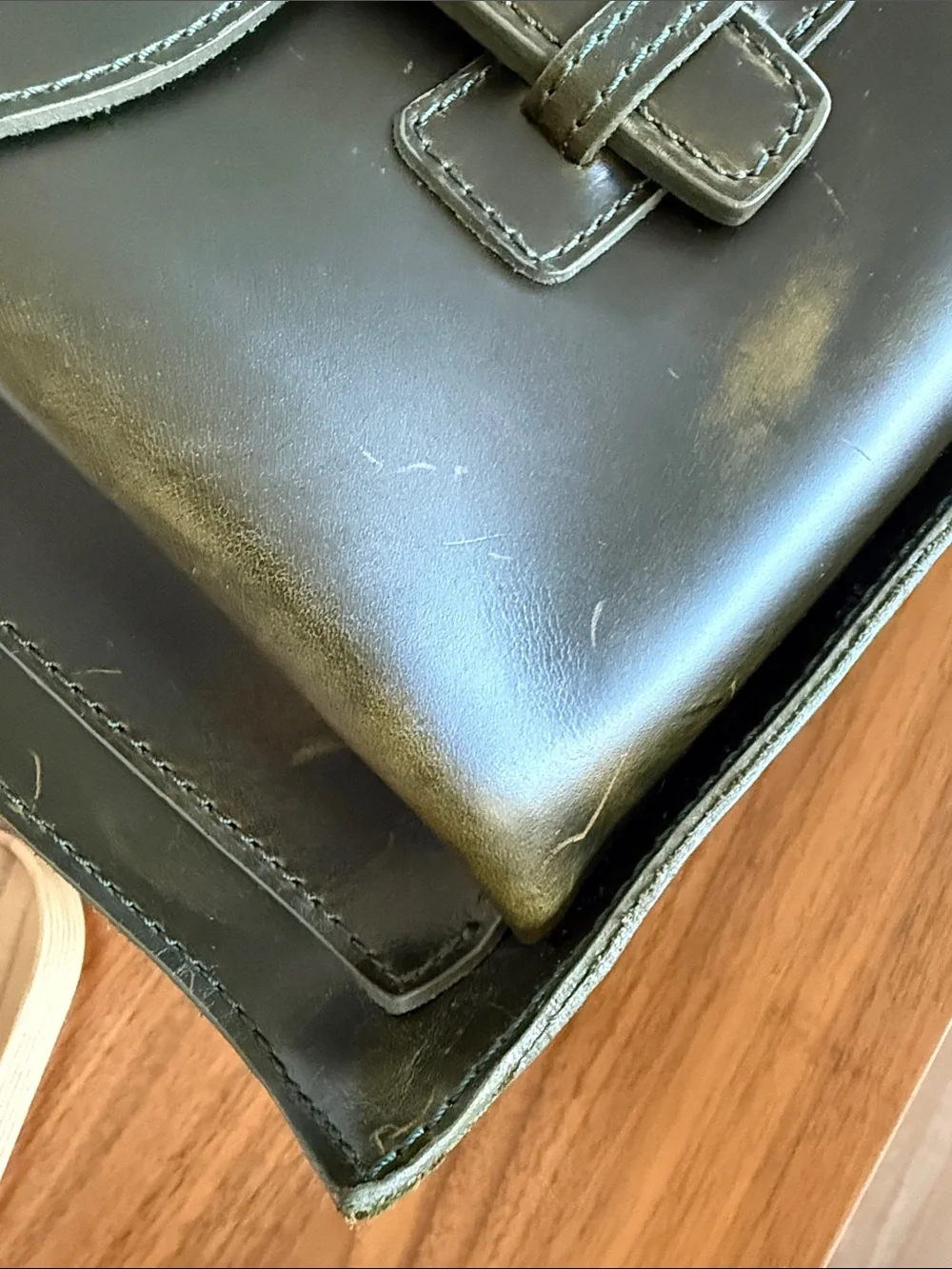Agnes Baddoo - Classic Leather Satchel Bag in Olive Green - Women